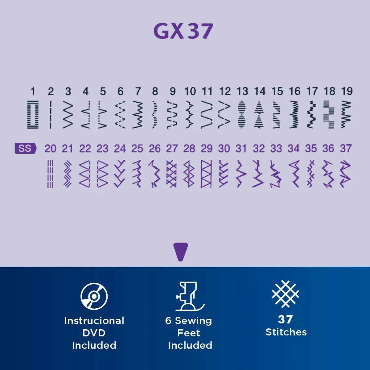 Sewing Machine GX37 37 Built-in Stitches 6 Included Sewing Feet