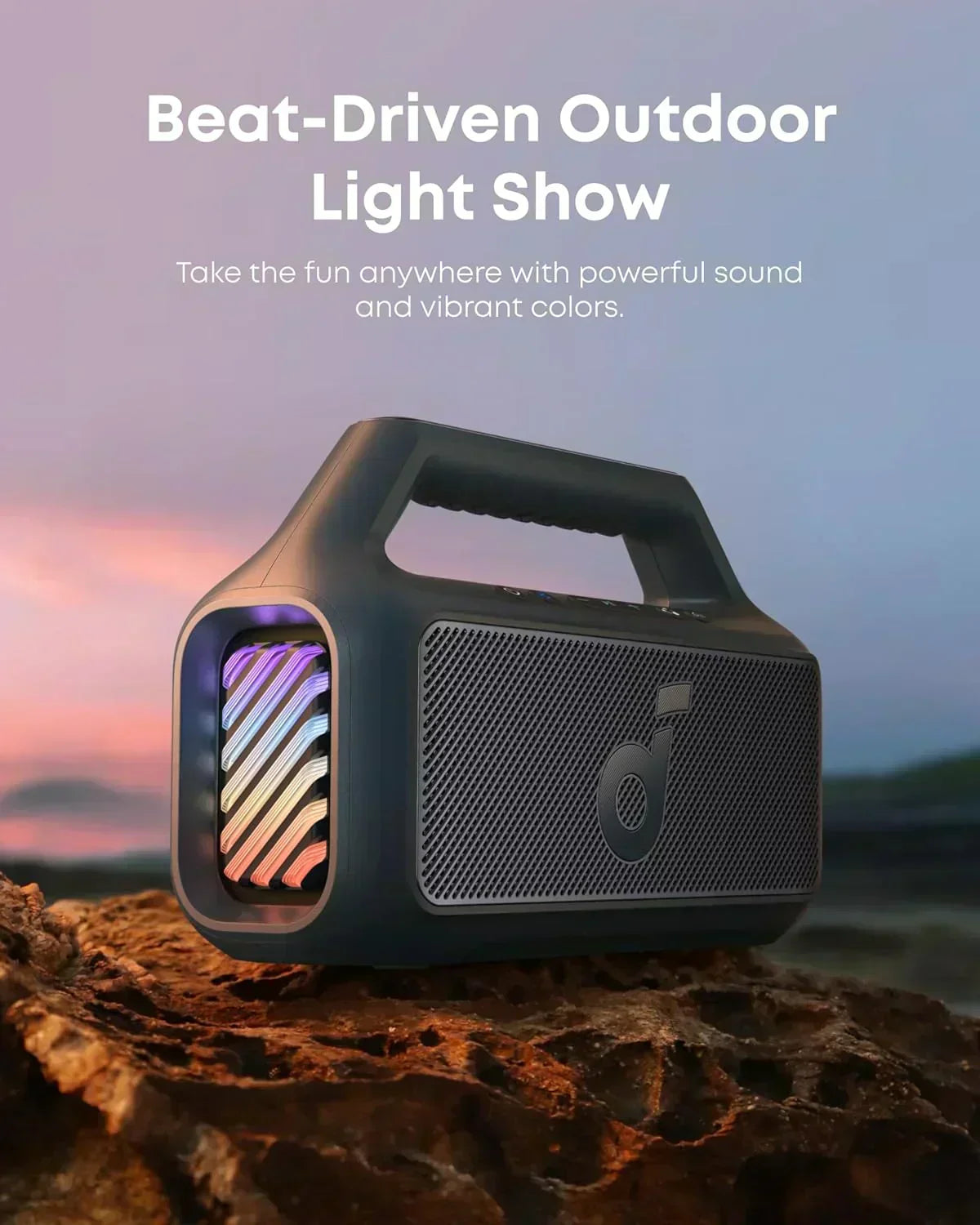 Outdoor Speaker 80W Subwoofer BassUp 2.0 24H Playtime IPX7 Waterproof Floatable RGB Lights