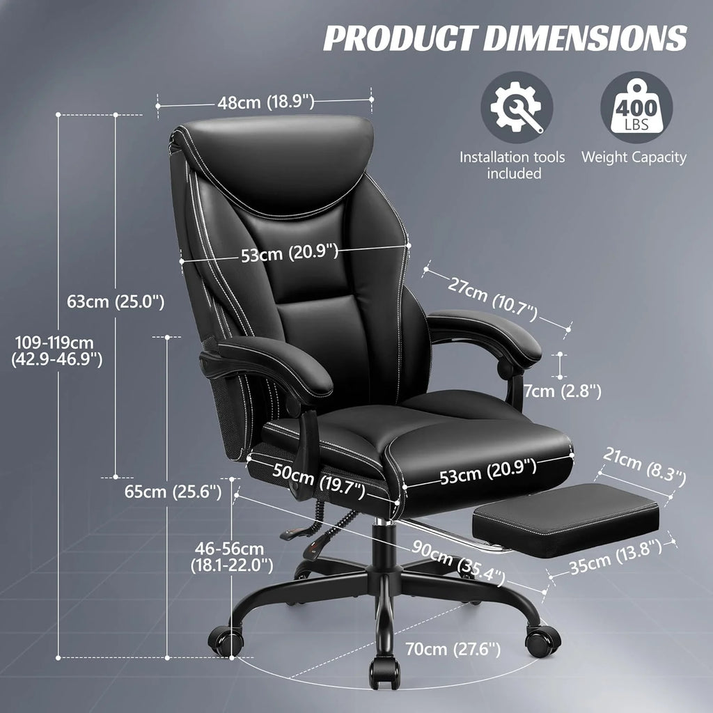 Office Chair Large High-Foot Computer Desk Chair, Breathable Leather Chair Lumbar Support Rotating Computer Chair