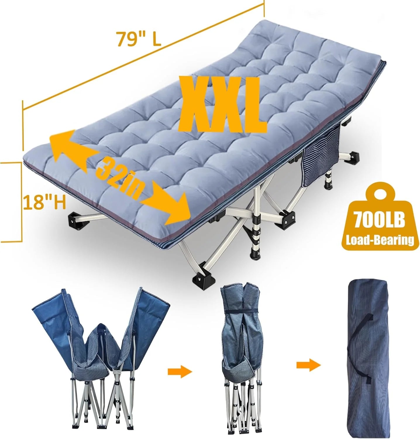 2 Pack Camping Cot with Mattress Comfortable Cot Bed Folding Cot Heavy Duty Cots for Sleeping with Carry Bag for Adults Kids Guest Bed Outdoor Indoor Home