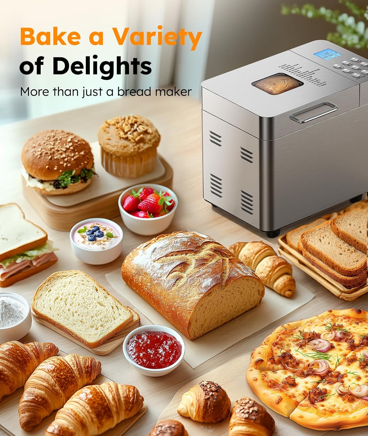 2LB Bread Maker OSIPOTO 17-in-1 Automatic Stainless Steel Bread Maker