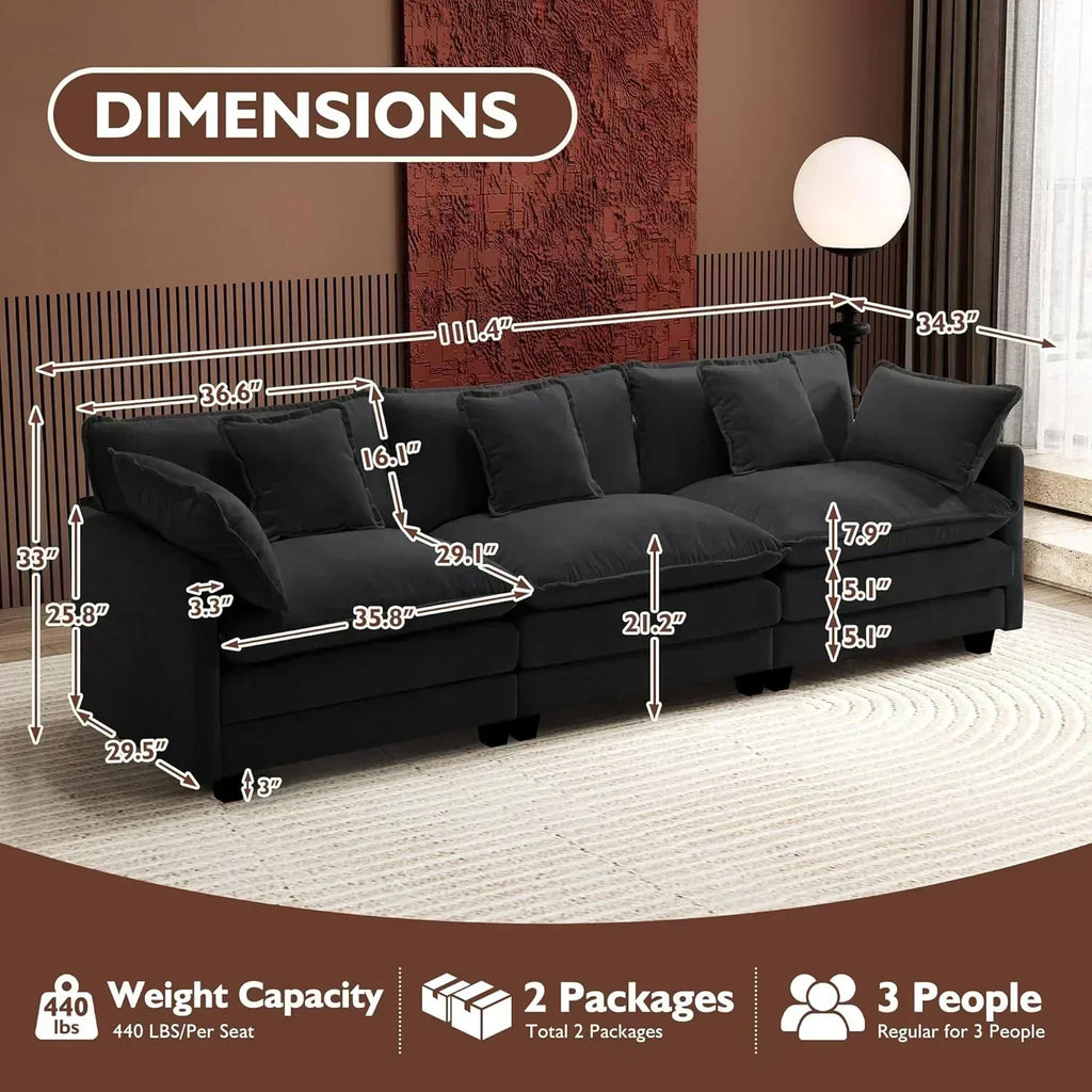 111.4 Inch L Shaped Modern Sofa Modular Cloud Sofa with Ottoman 4 Seater Chenille Deep Seat Sofa
