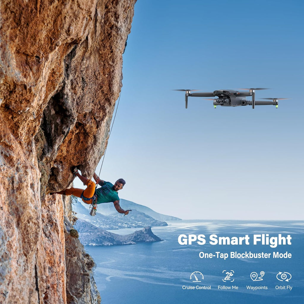 Adult-specific camera drone with 4K UHD aerial photography, 3-axis gimbal, 10,000-foot control, 3 batteries for 75 minutes of flight time, and GPS tracking