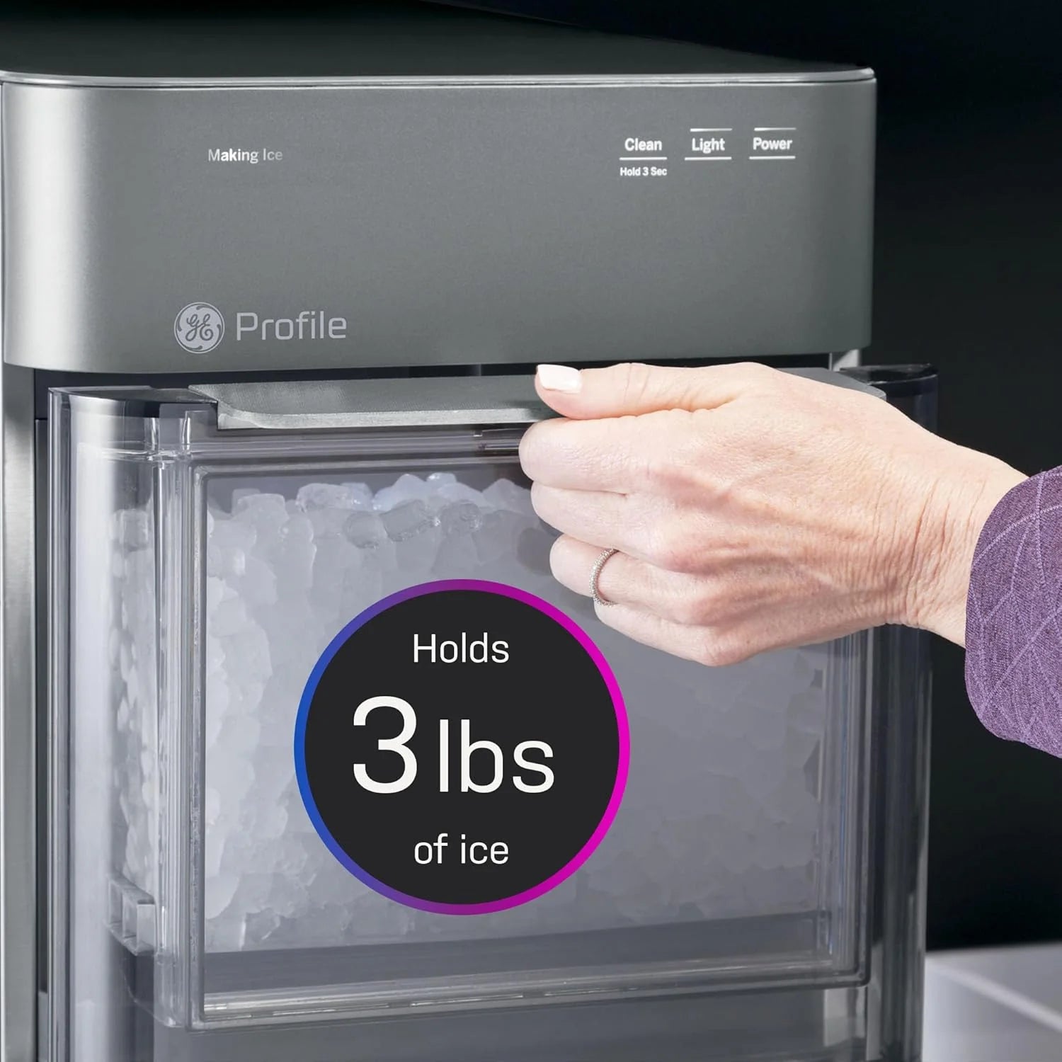 GE Profile Opal 2.0 with 0.75 Gallon Tank, Chewable Crunchable Countertop Nugget Ice Maker, Scoop included, 38 lbs in 24 hours, Pellet Ice Machine with WiFi & Smart Connected, Black Stainless Steel