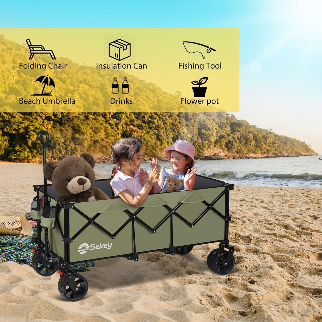 Sekey 48 Inch Long Foldable Extended Travel Cart 440 Lbs Folding Multi-Purpose Garden Cart