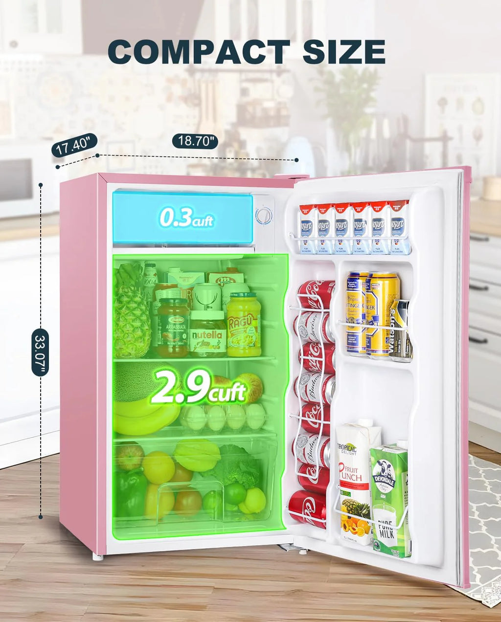Upstreman 3.2 Cu.Ft Mini Fridge with Freezer, Single Door Mini Fridge, Dorm Fridge, Adjustable Thermostat, Mini Refrigerator