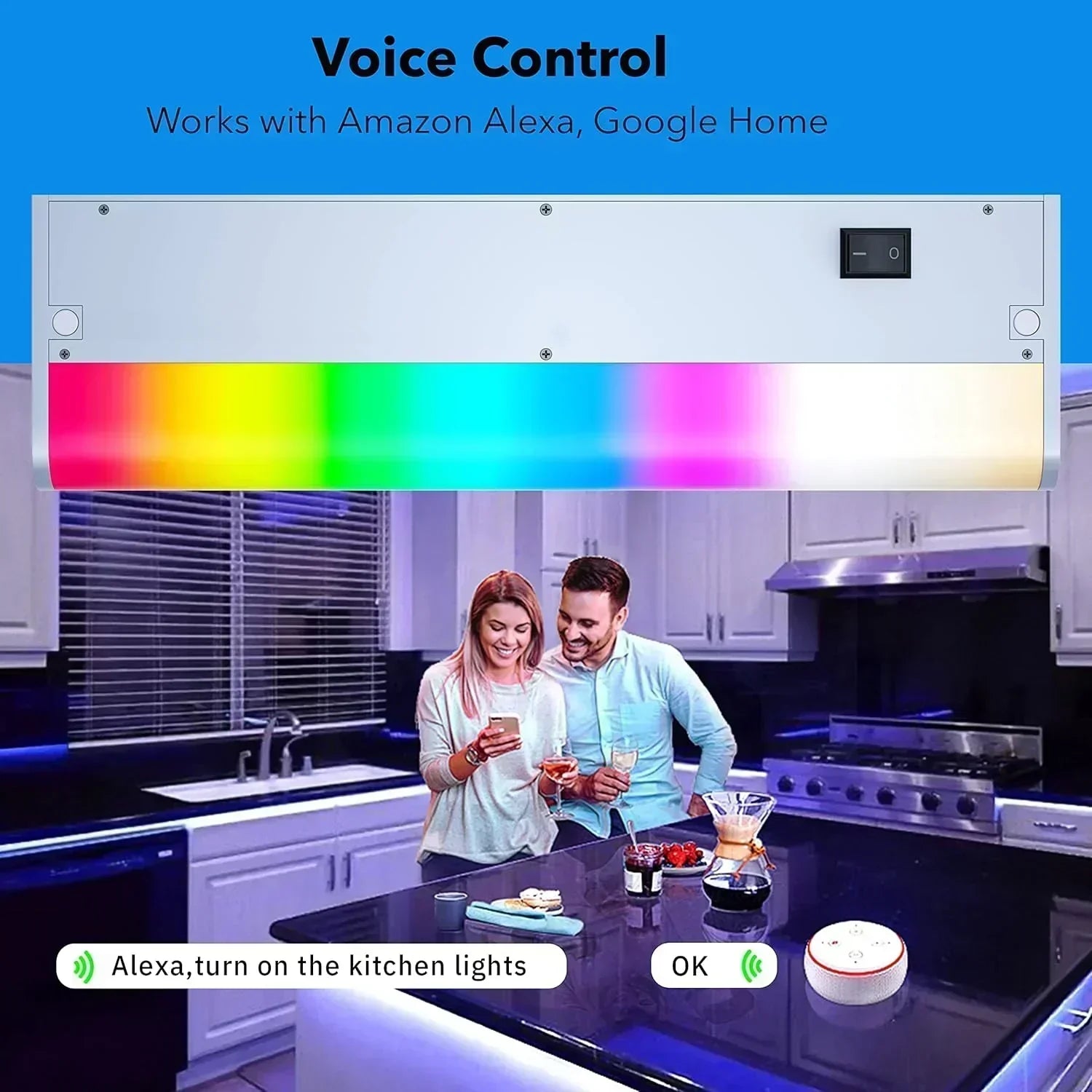 Smart under-cabinet lighting strip white and color-changing dimmable