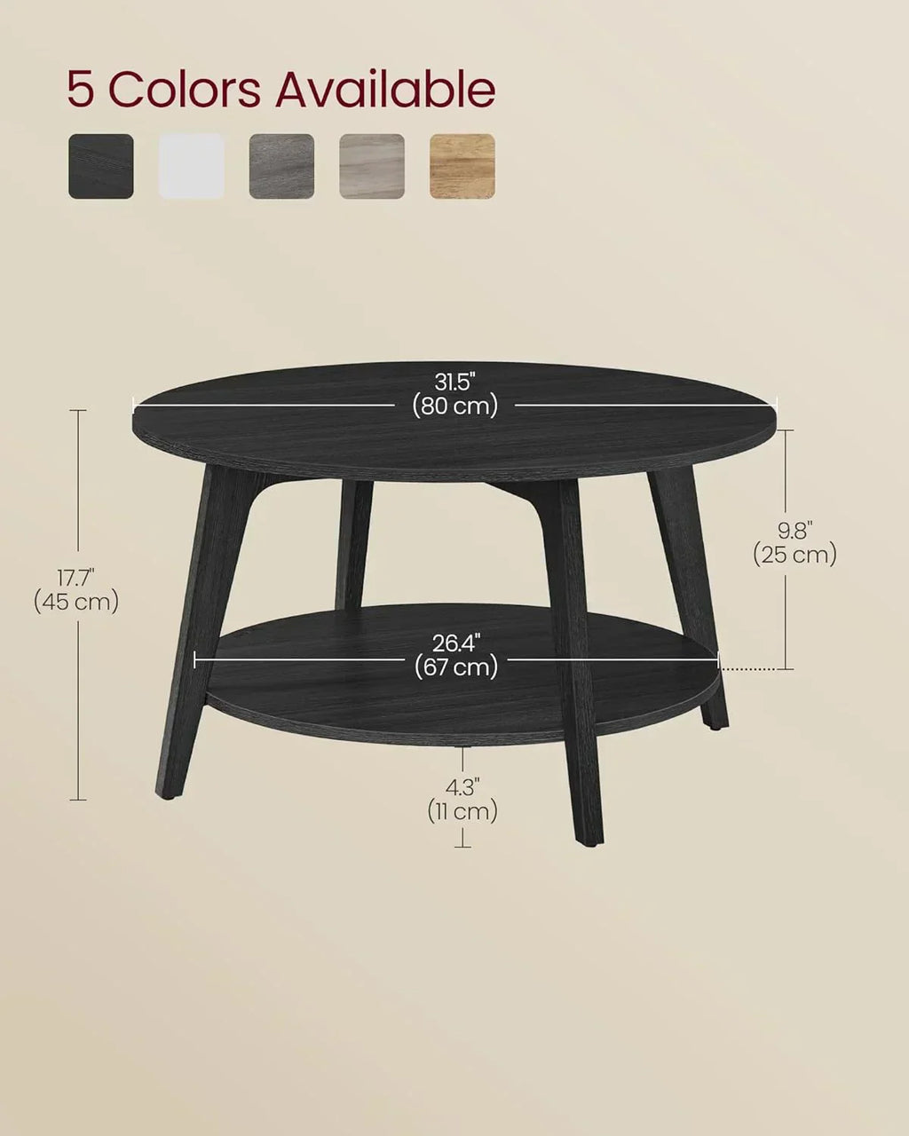 VASAGLE Round Coffee Table 2 Tier Coffee Table with Storage for Living Room 31.5 x 17.7 Inches