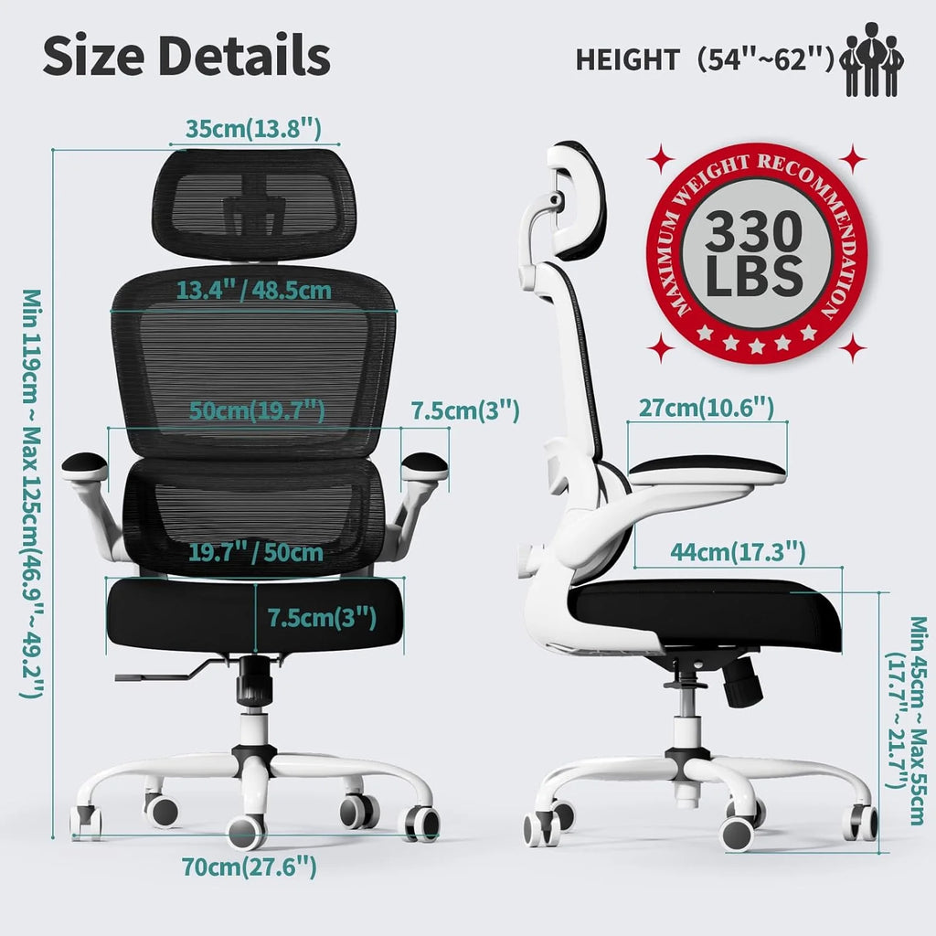 Office Chair Ergonomic Desk Chair, 330 lbs Home Mesh Desk Chair with Wheels, Comfortable Gaming Chair, High Back Office Chair