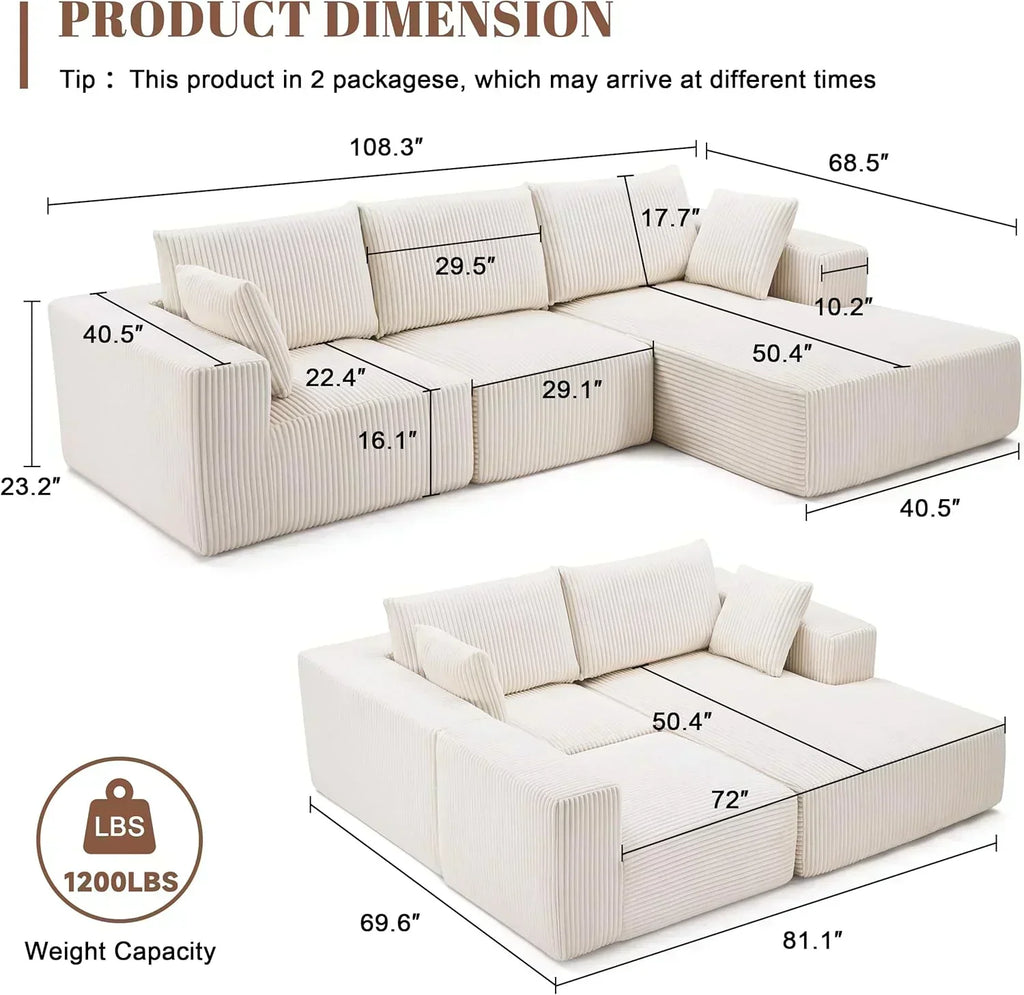 108 inch sectional sofa cloud sectional sofa with deep seat modern sectional L shaped sofa