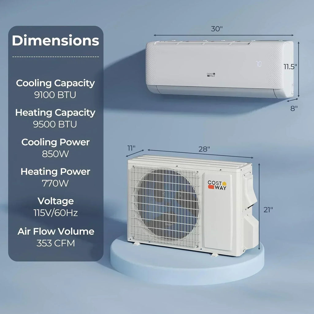 COSTWAY 12000BTU Mini Split Air Conditioner Heater 20 SEER2 115V Wall-Mounted Ductless
