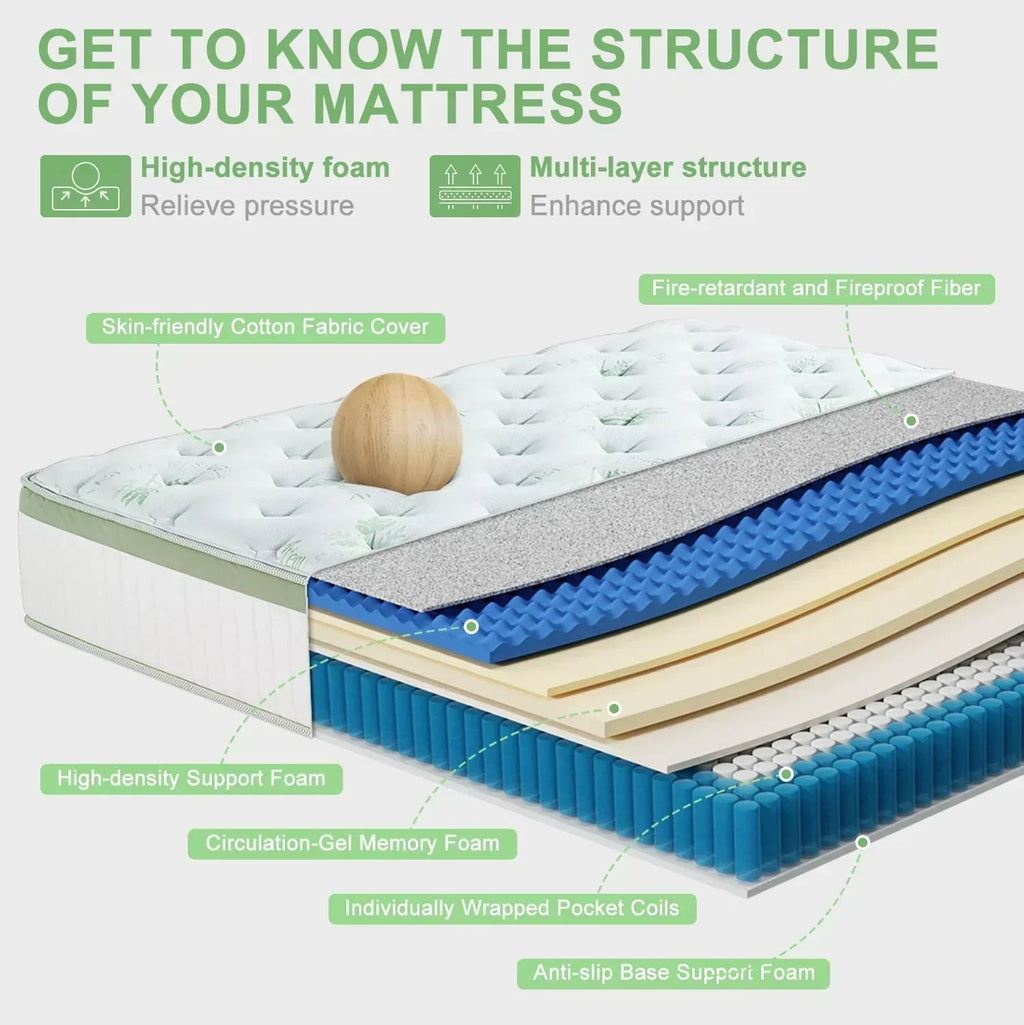 12-inch queen-size mattress medium-firm memory foam hybrid mattress with pocket springs