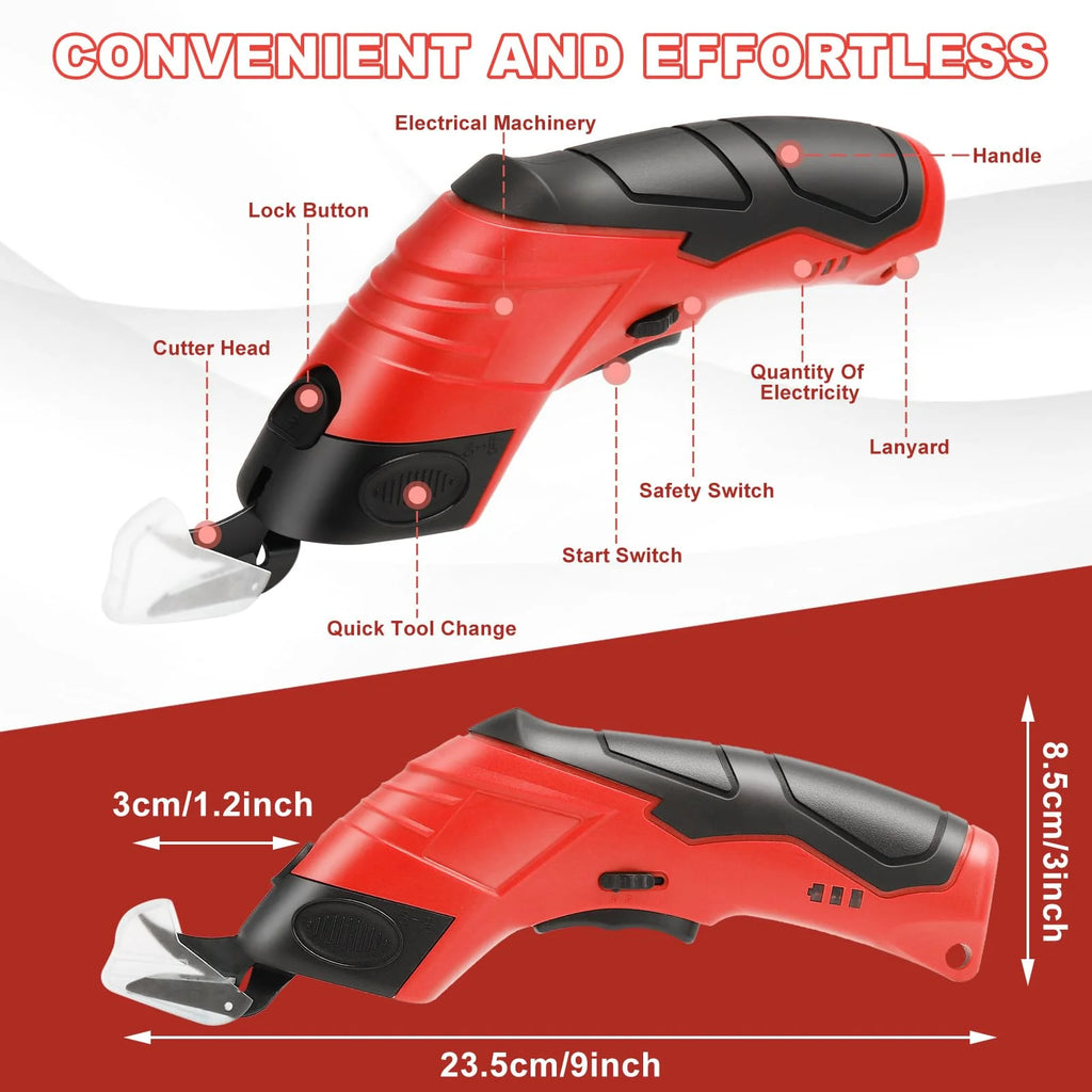 Cordless Electric Scissors 4 2V Rechargeable with 3 Blades Safety Lock for Fabric Cardboard Carpet
