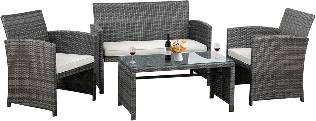 Shintenchi 4 Piece Patio Ratten Set Outdoor Furniture Set Wicker Conversation Set