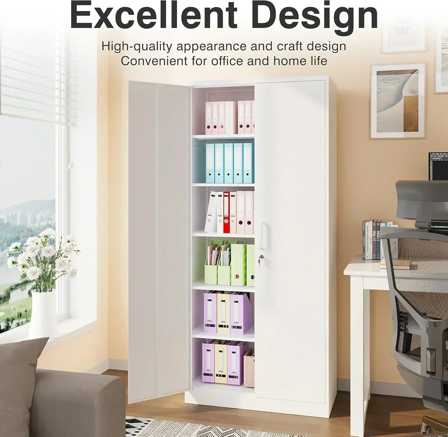 Metal Storage Cabinet with 2 Doors and 6 Shelves Black Metal Cabinet Garage Storage Cabinet