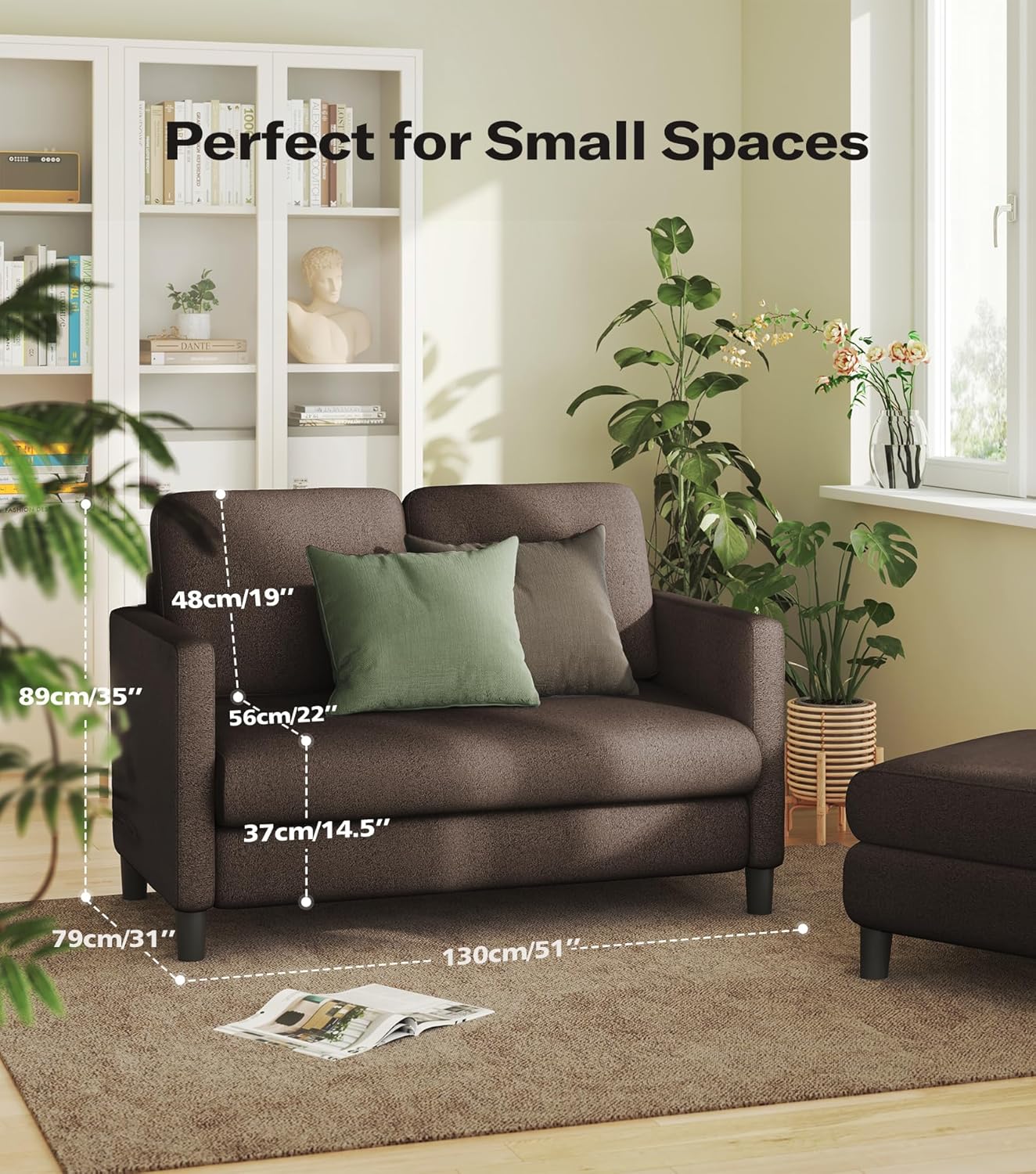 Loveseat Sofa 51 Love Seat Comfy Corduroy Small Loveseat Tool-Free Setup Couch