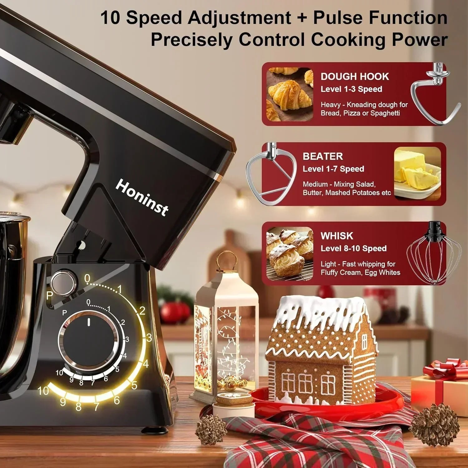 10-Speed Stand Mixer with 8-in-1 Splash Guard Tilt Head 6-Quart Stainless Steel Bowl