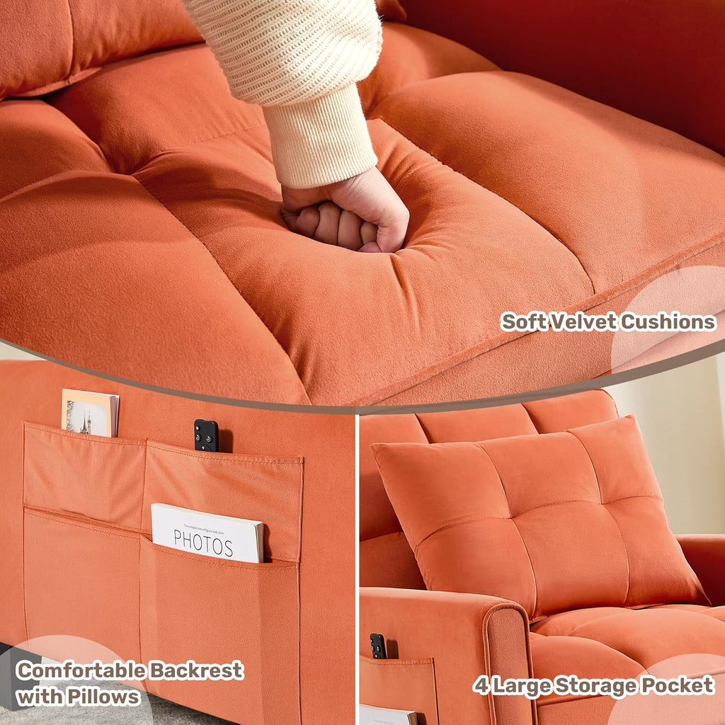 Convertible Sleeper Chair 3 in 1 Sleeper Chair Bed Pull Out Sofa Bed Chairs Velvet Single Sofa