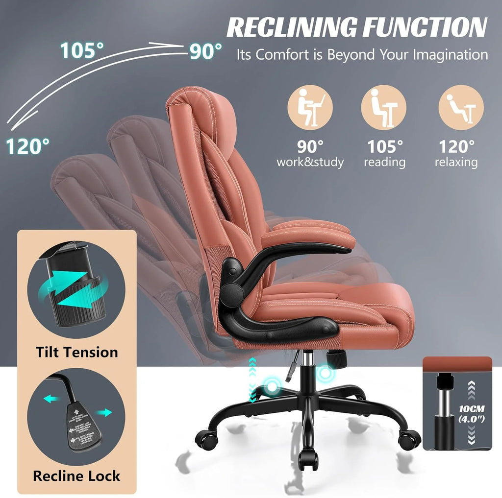 Office Chair Large High-Foot Computer Desk Chair, Breathable Leather Chair Lumbar Support Rotating Computer Chair