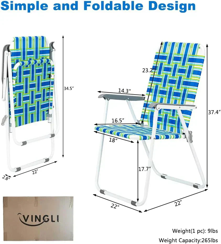 VINGLI Patio Lawn Webbed Folding Chairs Set of 2 Outdoor Beach Portable Lawn Chair