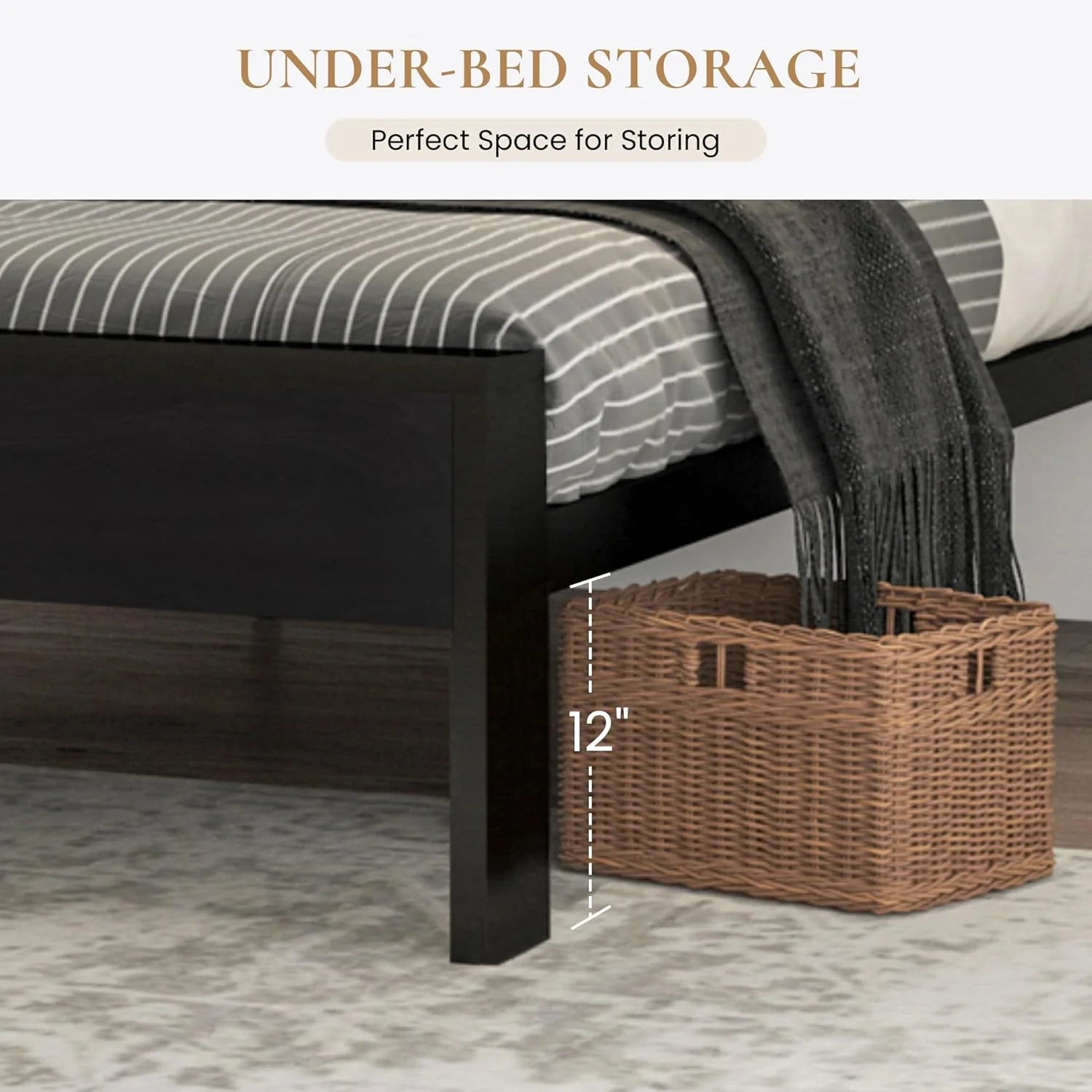SHA CERLIN 14 Inch Queen Size Metal Platform Bed Frame with Wooden Headboard and Footboard