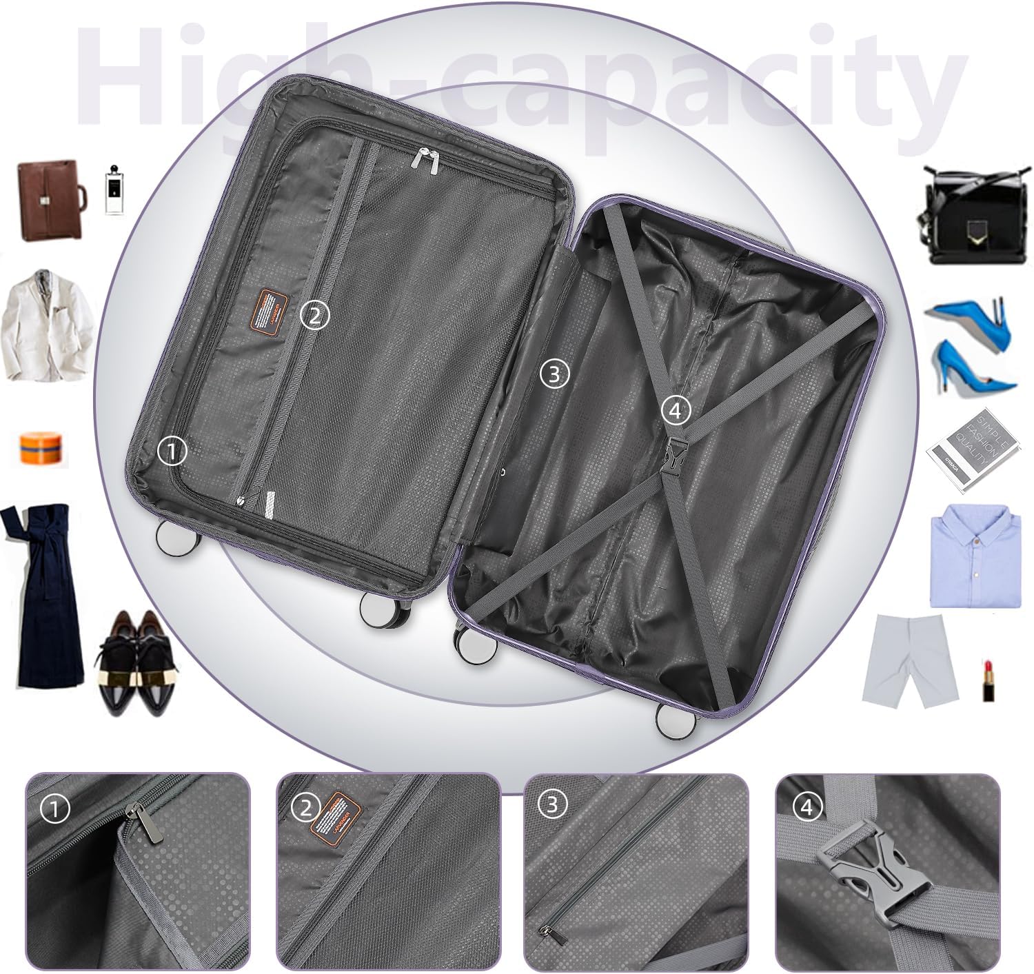 Luggage 6-piece hardshell expandable suitcase lightweight travel carry-on luggage set