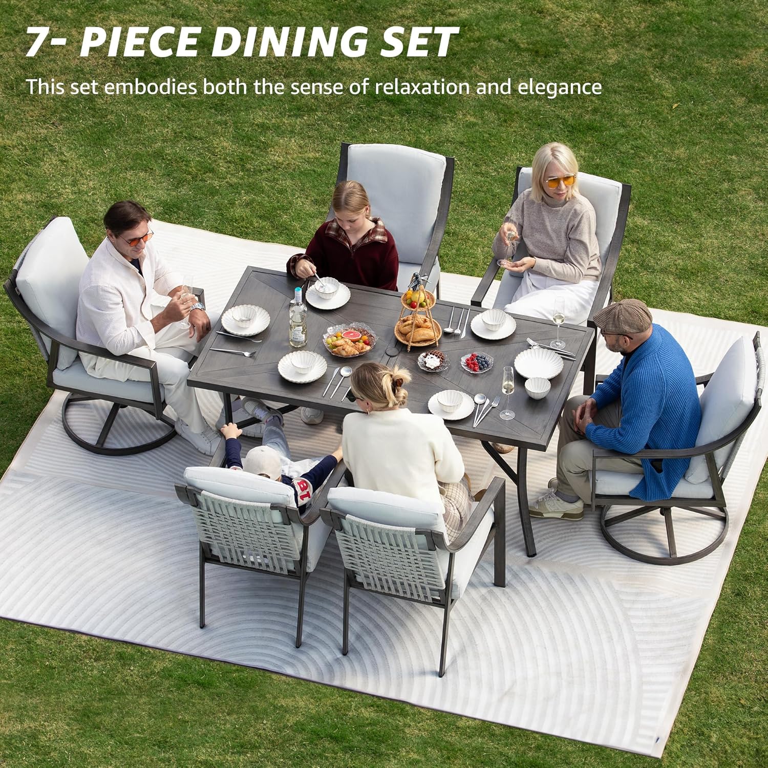 NATURAL EXPRESSIONS 5-Piece Outdoor Patio Dining Set 4pcs Patio Swivel Rocking Chairs