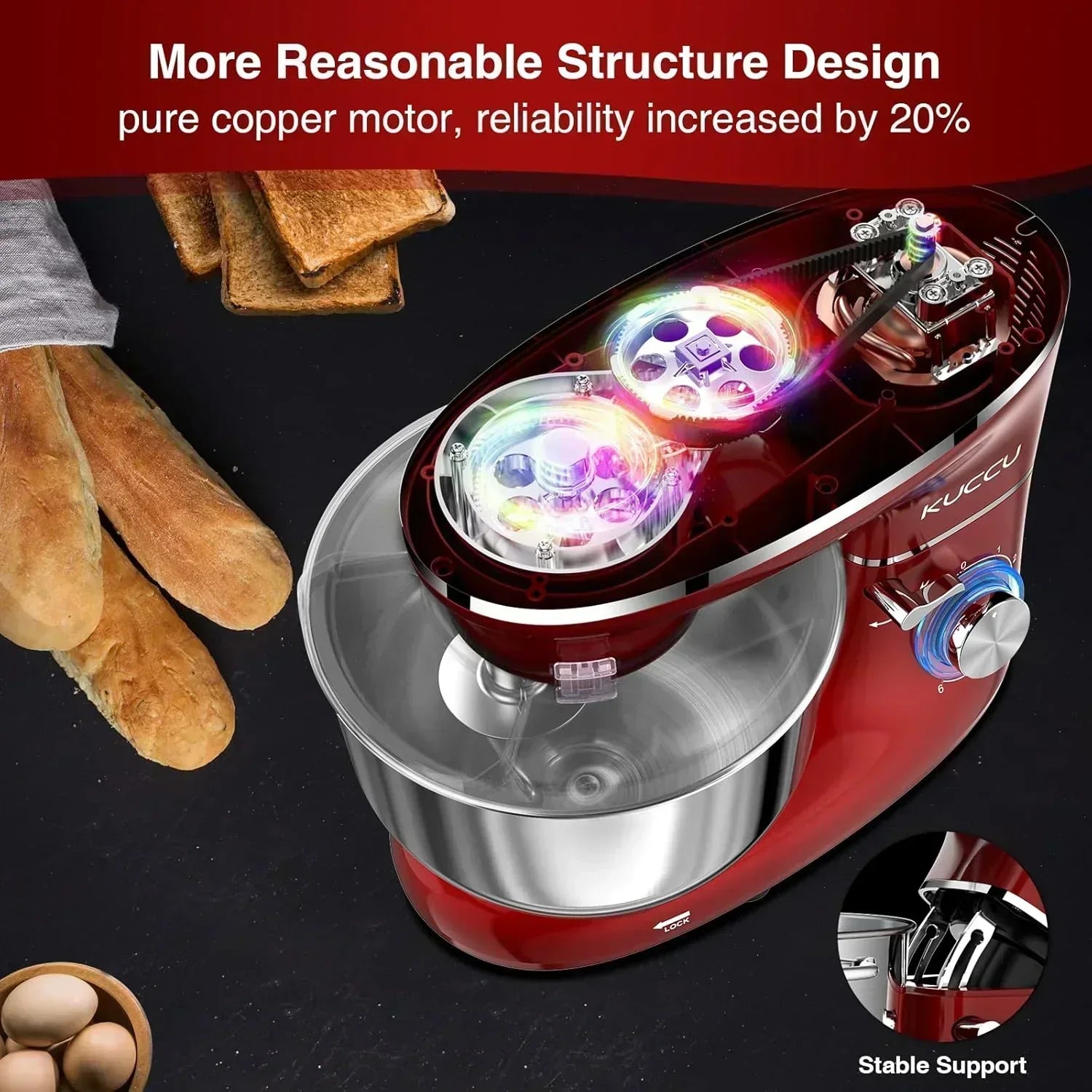 Stand Mixer 6.5 Qt 660W 6-Speed Tilt-Head Food Dough Mixer Kitchen Electric Mixer Stainless Steel