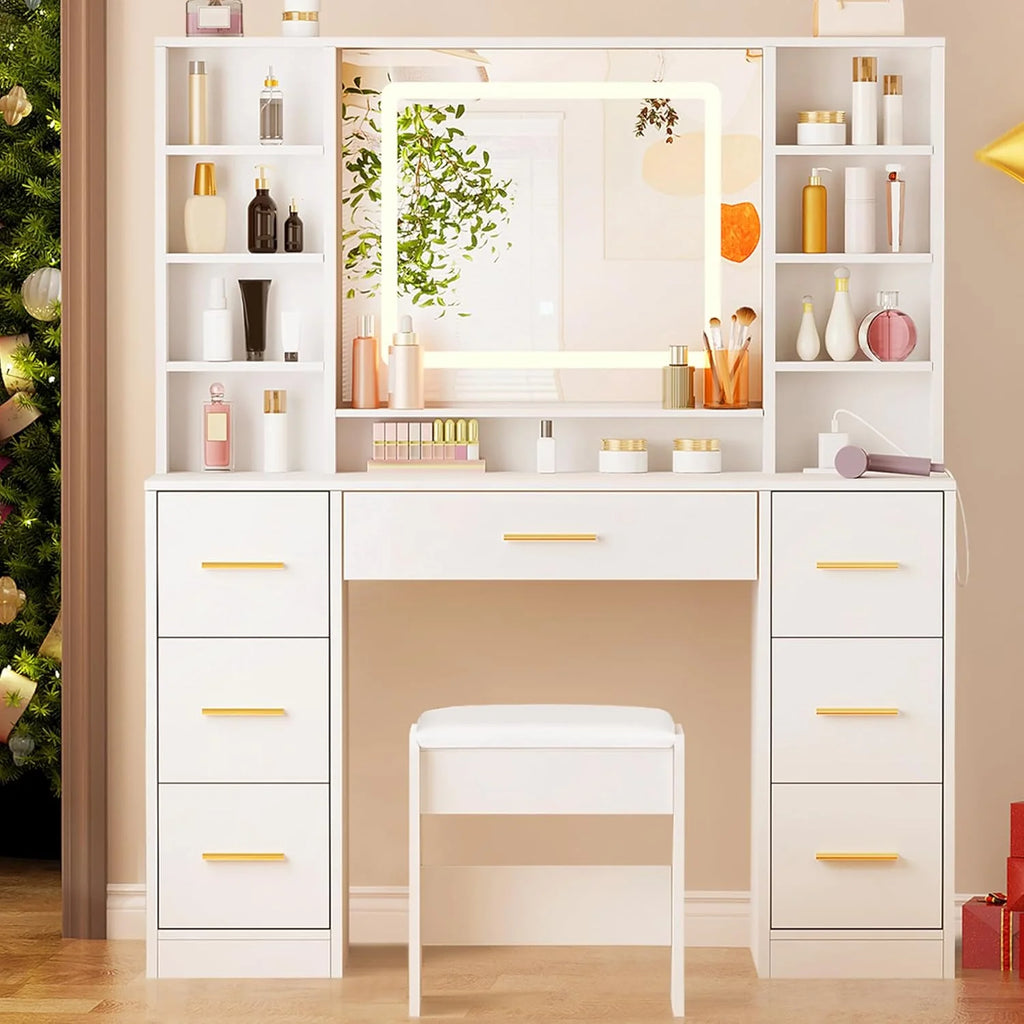 ANWBROAD Vanity Desk Table with Lighted Mirror 39.4 Girls Makeup Vanity