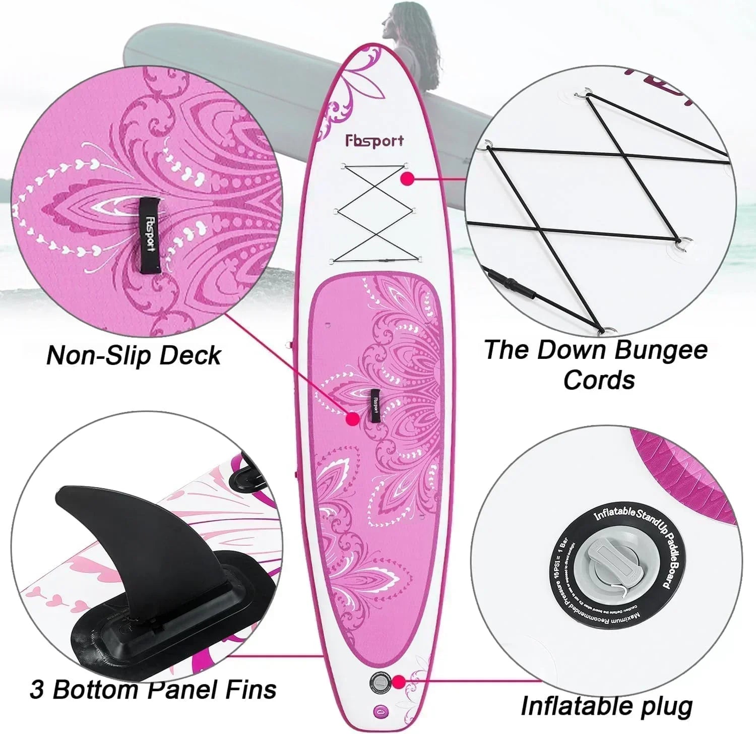 FBSPORT 11' Premium Stand Up Paddle Board Yoga Board with Durable SUP Accessories Carry Bag