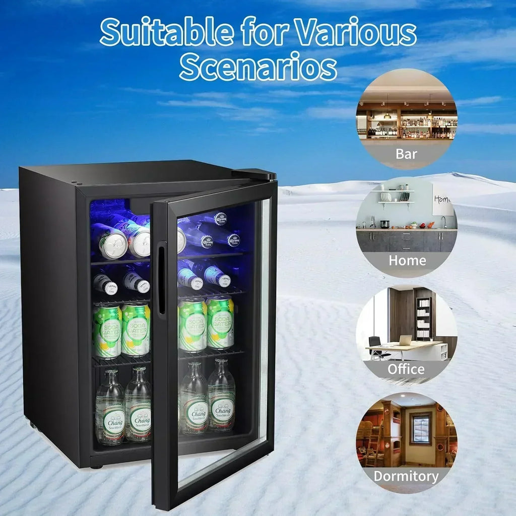 Antarctic Star Beverage Refrigerator Cooler 68 Can Mini Fridge with Glass Door for Beer Drinks Wine