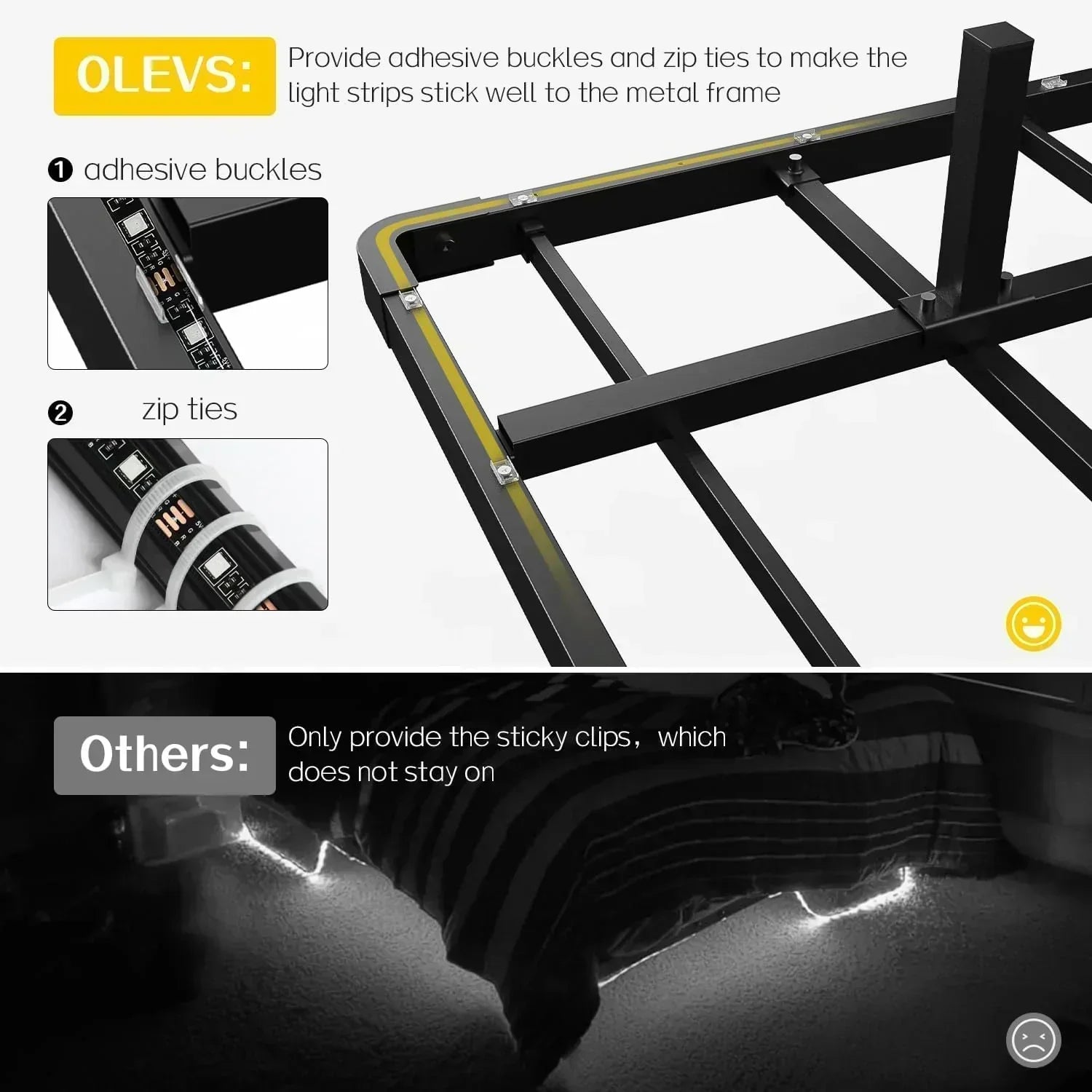 OLEVS Floating Bed Frame Queen Size with Smart LED Lights Modern Metal Platform Bed