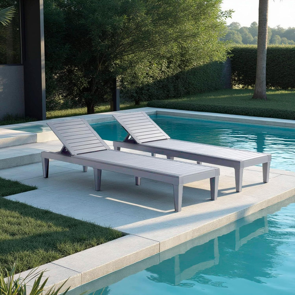 Patio Chairs - Black Chaise Lounge Chair Outdoor 5-Position Adjustable Sun Tanning Chair Waterproof Pool Lounge Chairs Set of 2 Reclining Lawn Chair, Lightweight Outdoor Lounge Chairs