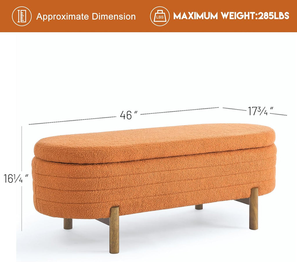 Furniliving Modern Storage Ottoman Bench, Sherpa Ottoman End of Bed Bench with Solid Wood Legs Upholstered Ottoman Benches with Storage Indoor Bench