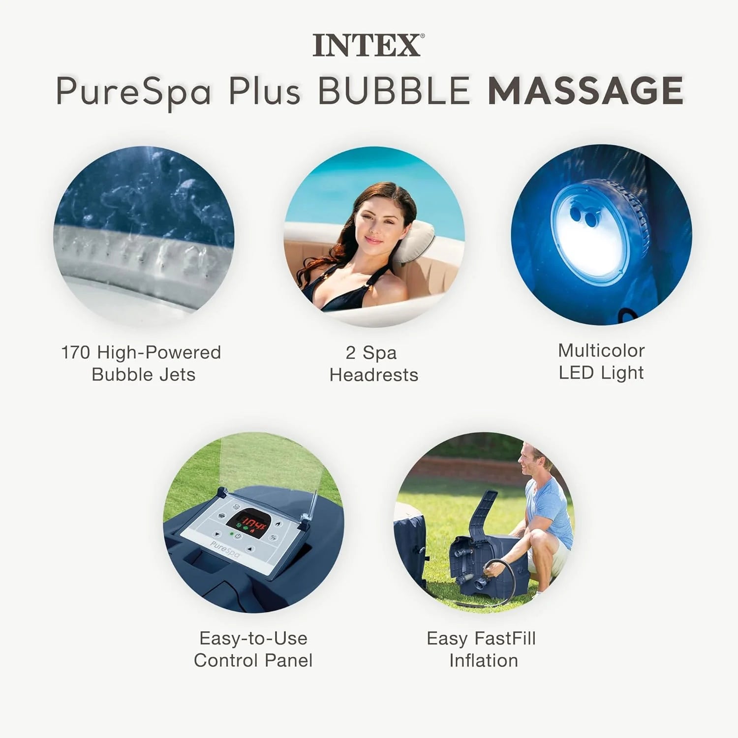 INTEX 28431EP PureSpa Plus Bubble Massage Inflatable Spa Set Includes Energy Efficient Spa Cover