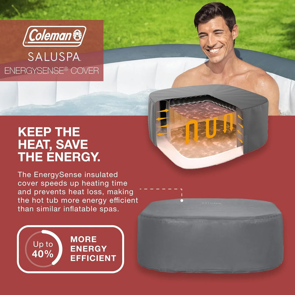 Coleman SaluSpa Atlantis AirJet 4 to 6 Person Inflatable Hot Tub Square Portable Outdoor Spa with 140 Soothing Jets with Cover, Blue