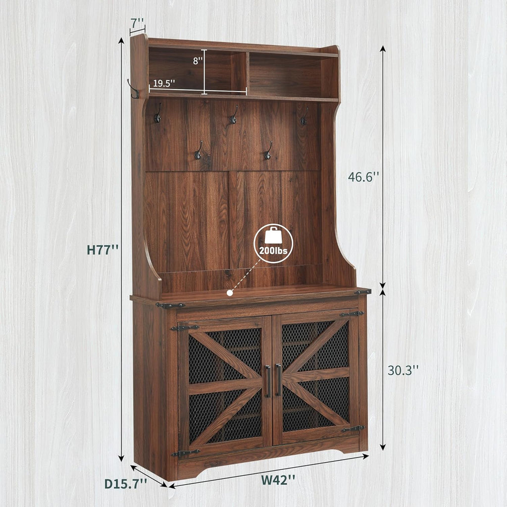 JXQTLINGMU 59-inch Farmhouse Foyer Tree Shoe Storage Entryway Bench Foyer Coat Rack Cabinet
