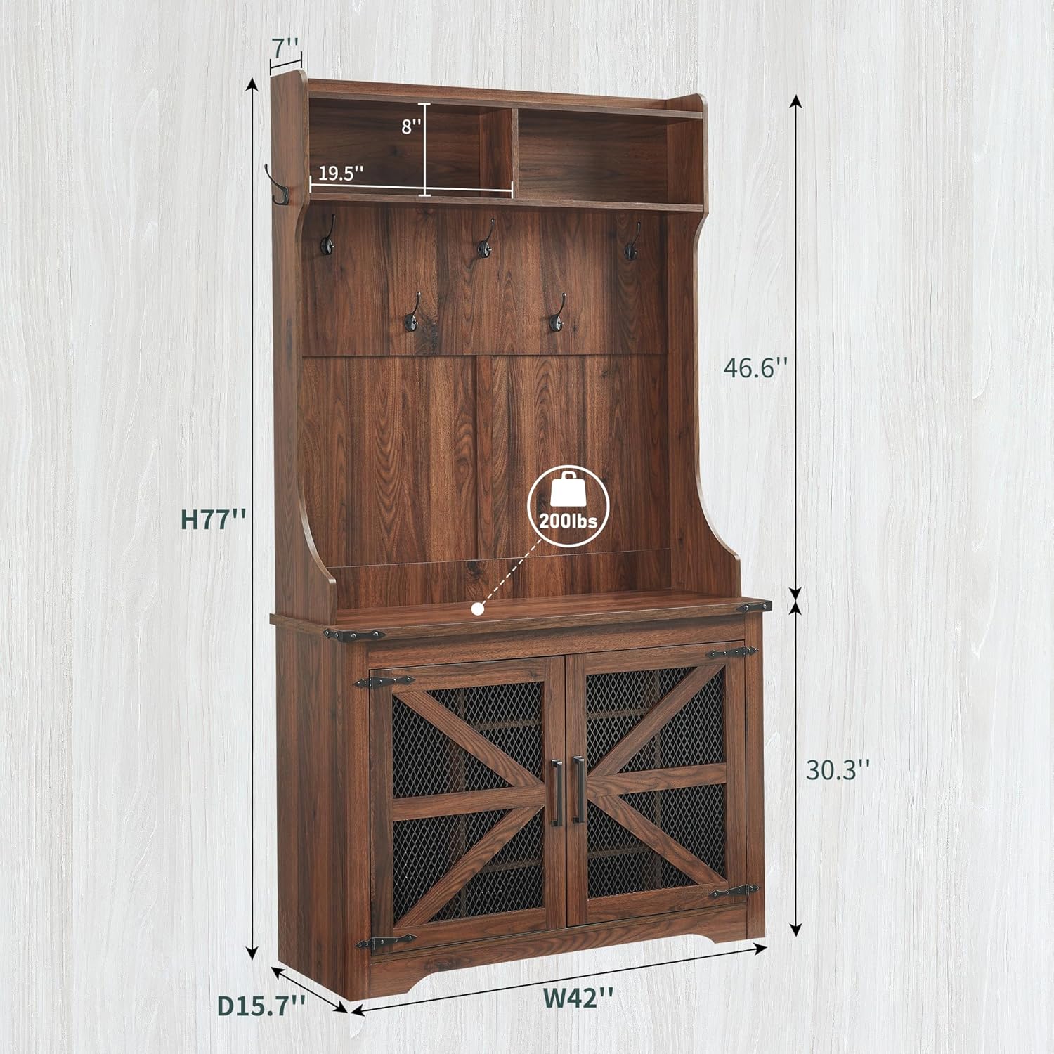 JXQTLINGMU 59-inch Farmhouse Foyer Tree Shoe Storage Entryway Bench Foyer Coat Rack Cabinet