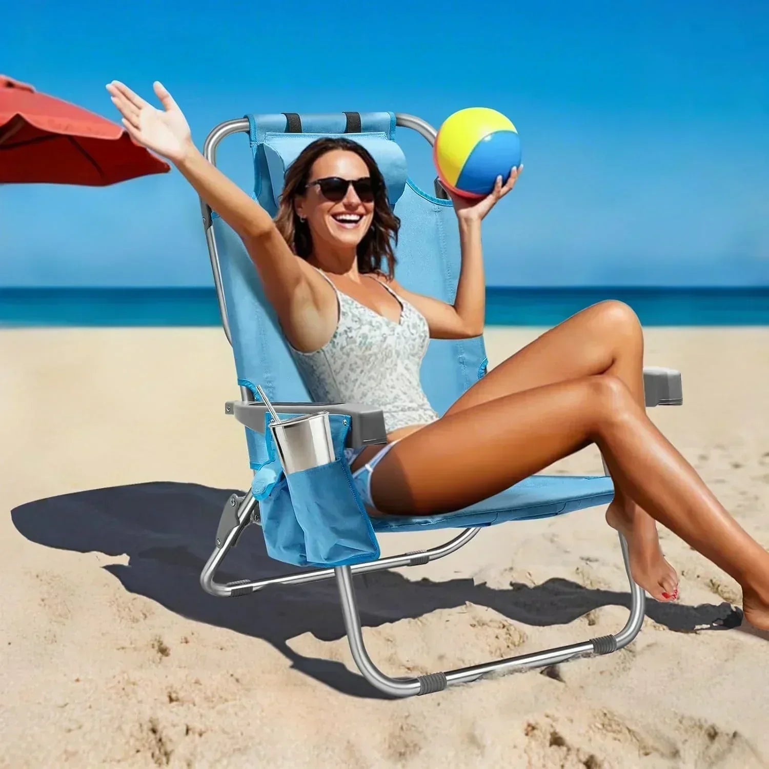 5-Position Aluminum Lay Flat Tall Backpack Beach Chairs 2 Pack Compact Portable Beach Chairs