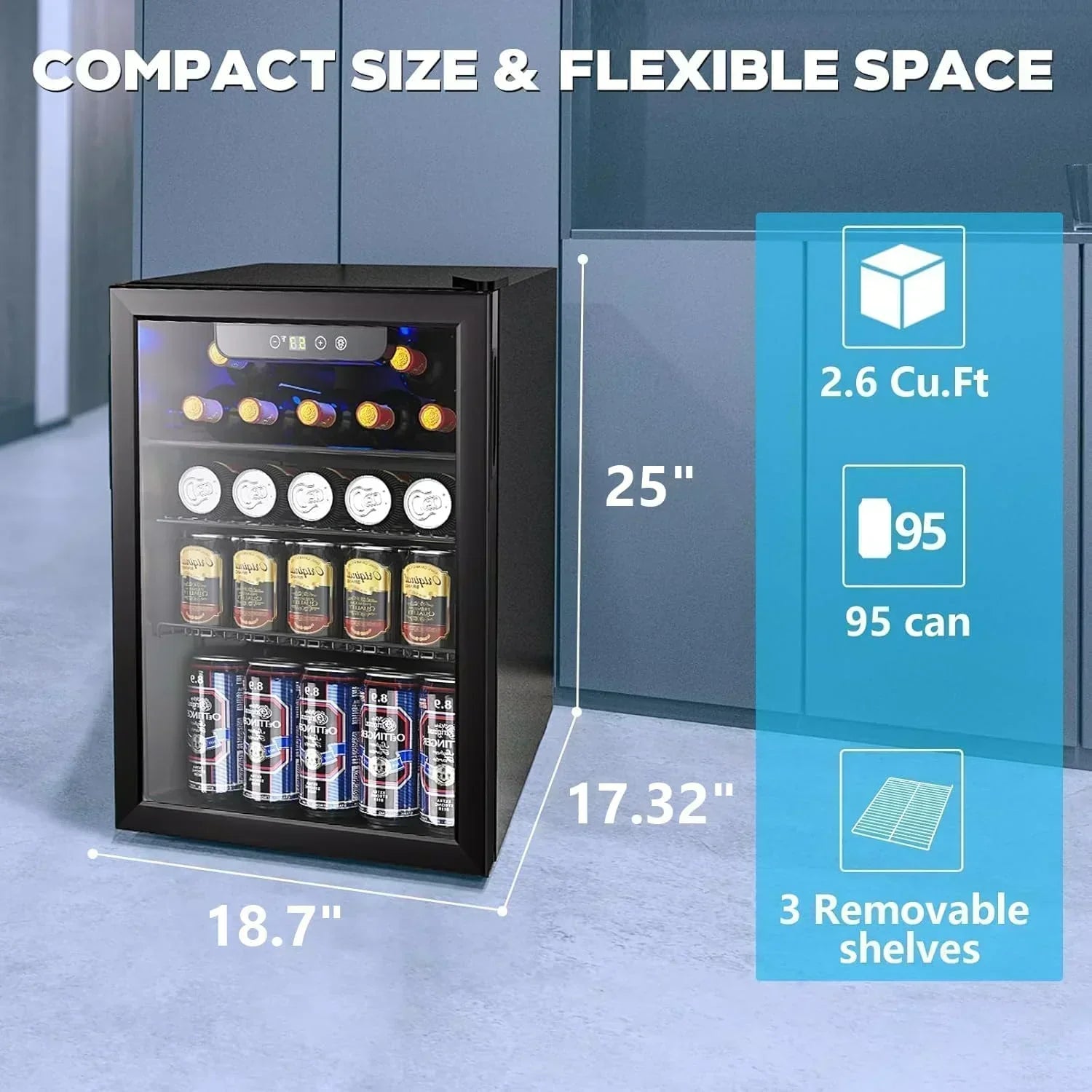 Mini Fridge 130 Can Beverage Refrigerator Cooler Drink Fridge Adjustable Temperature Control