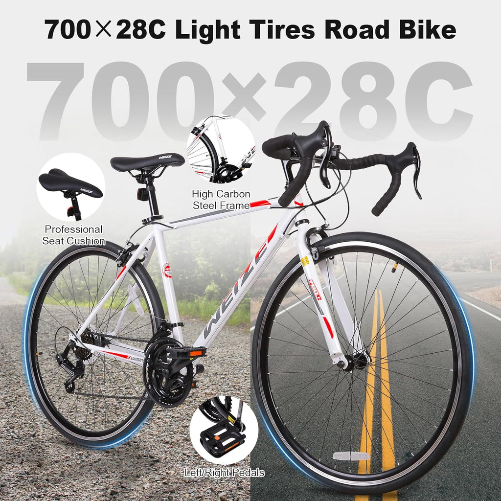 WEIZE Road Bike, 700C Wheel City Commuter Bicycle, 14 Speed Drop Bar, Racing Adult Bike with Caliper Brakes