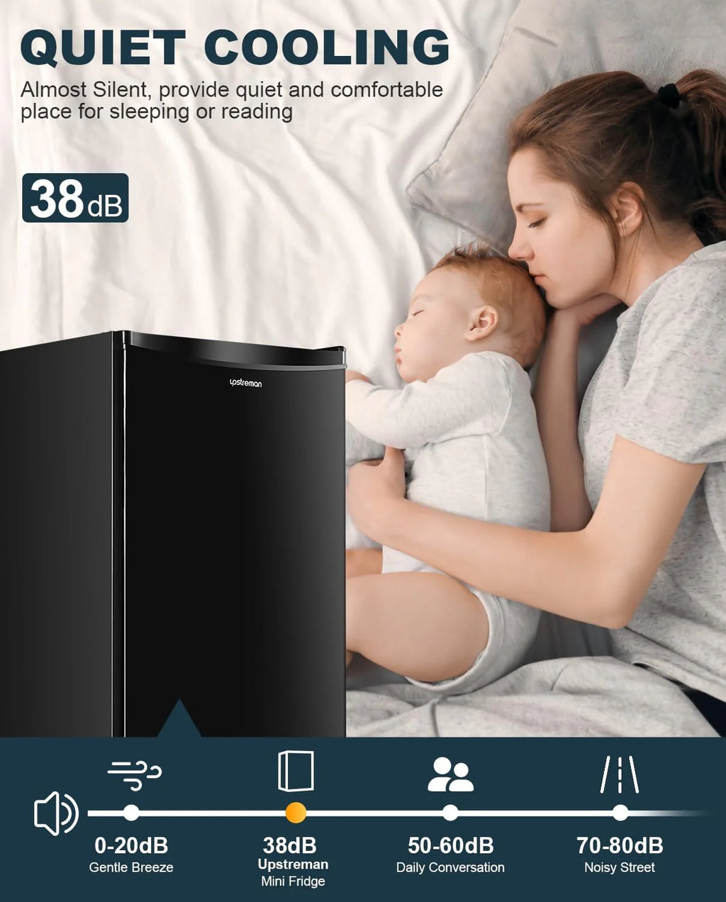 Upstreman 3.2 Cu.Ft Mini Fridge with Freezer, Single Door Mini Fridge, Dorm Fridge, Adjustable Thermostat, Mini Refrigerator