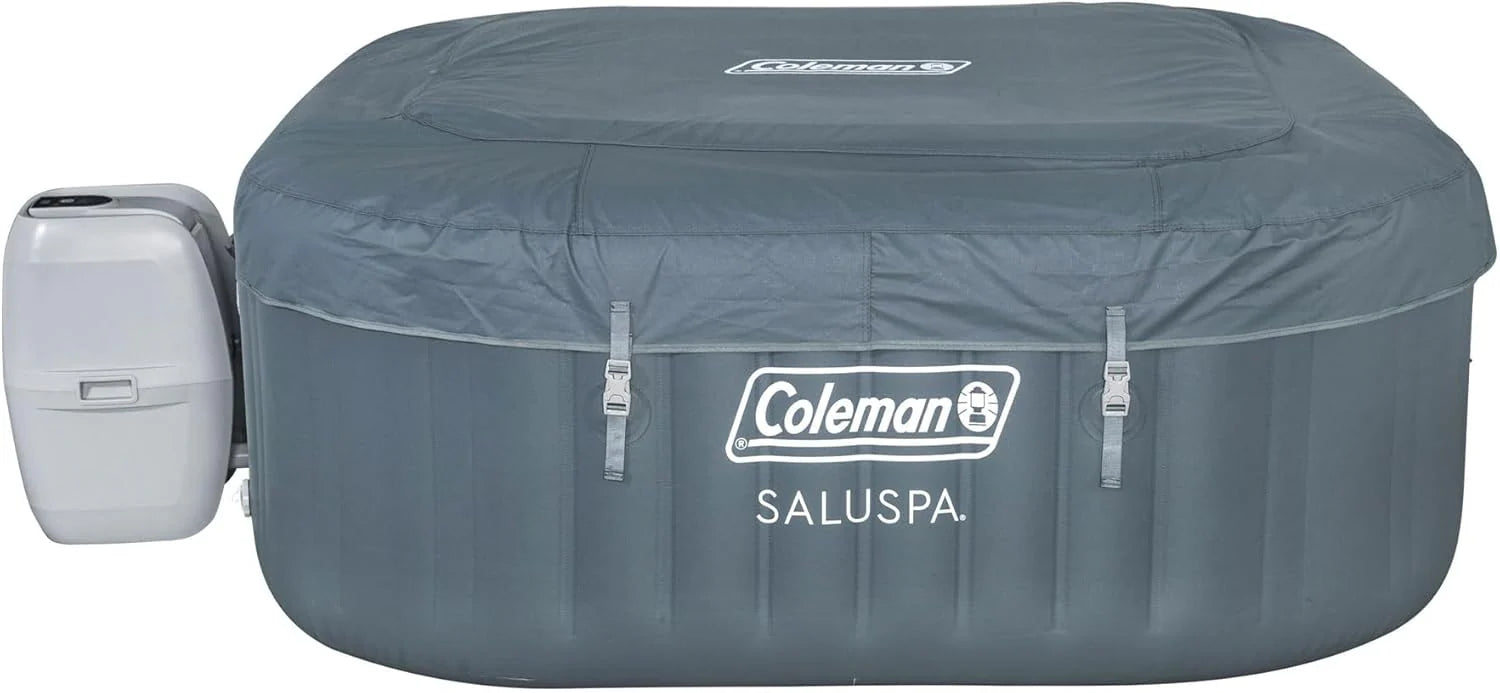 Coleman SaluSpa Atlantis AirJet 4 to 6 Person Inflatable Hot Tub Square Portable Outdoor Spa with 140 Soothing Jets with Cover, Blue