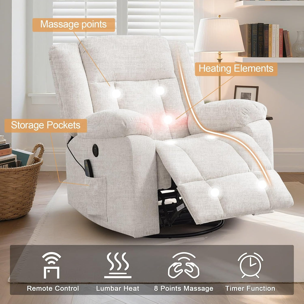Rocker Recliner, Glider Recliner Chairs for Adults, 360�� Swivel Rocking Chair with Massage and Heating, Nursery Chair