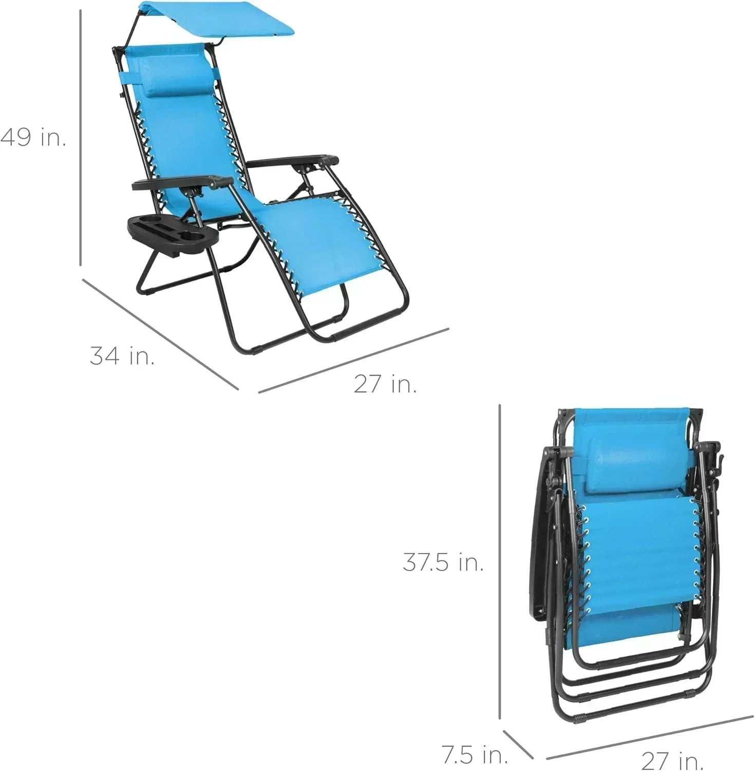 Best Choice Products Folding Zero Gravity Recliner Patio Lounge Chair Adjustable Canopy Shade