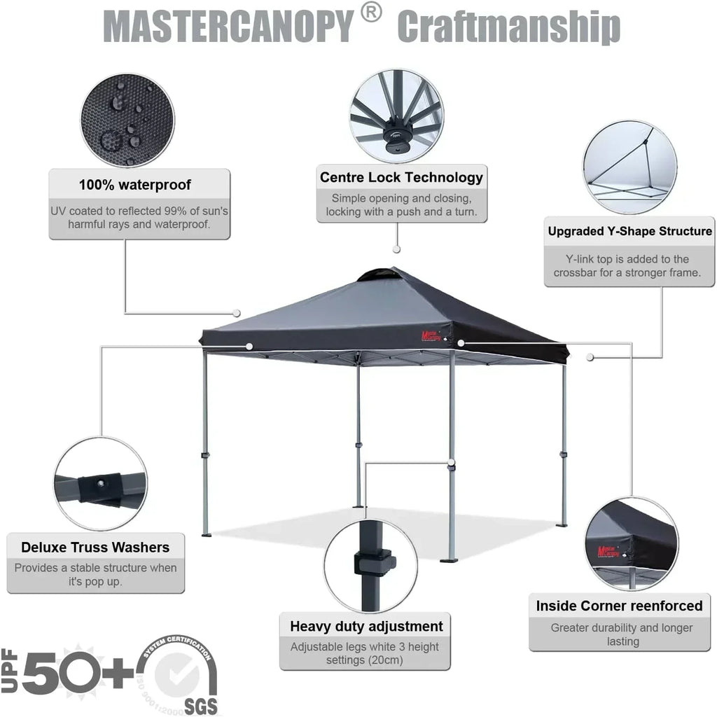 Durable Pop-up Canopy Tent with Roller Bag (10x10 Black)
