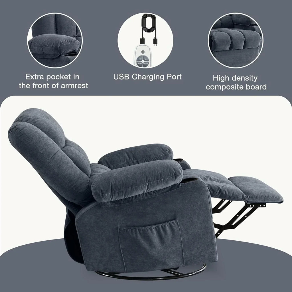 Massage rotating rocking lounge chair with vibration massage and calorie metering functions