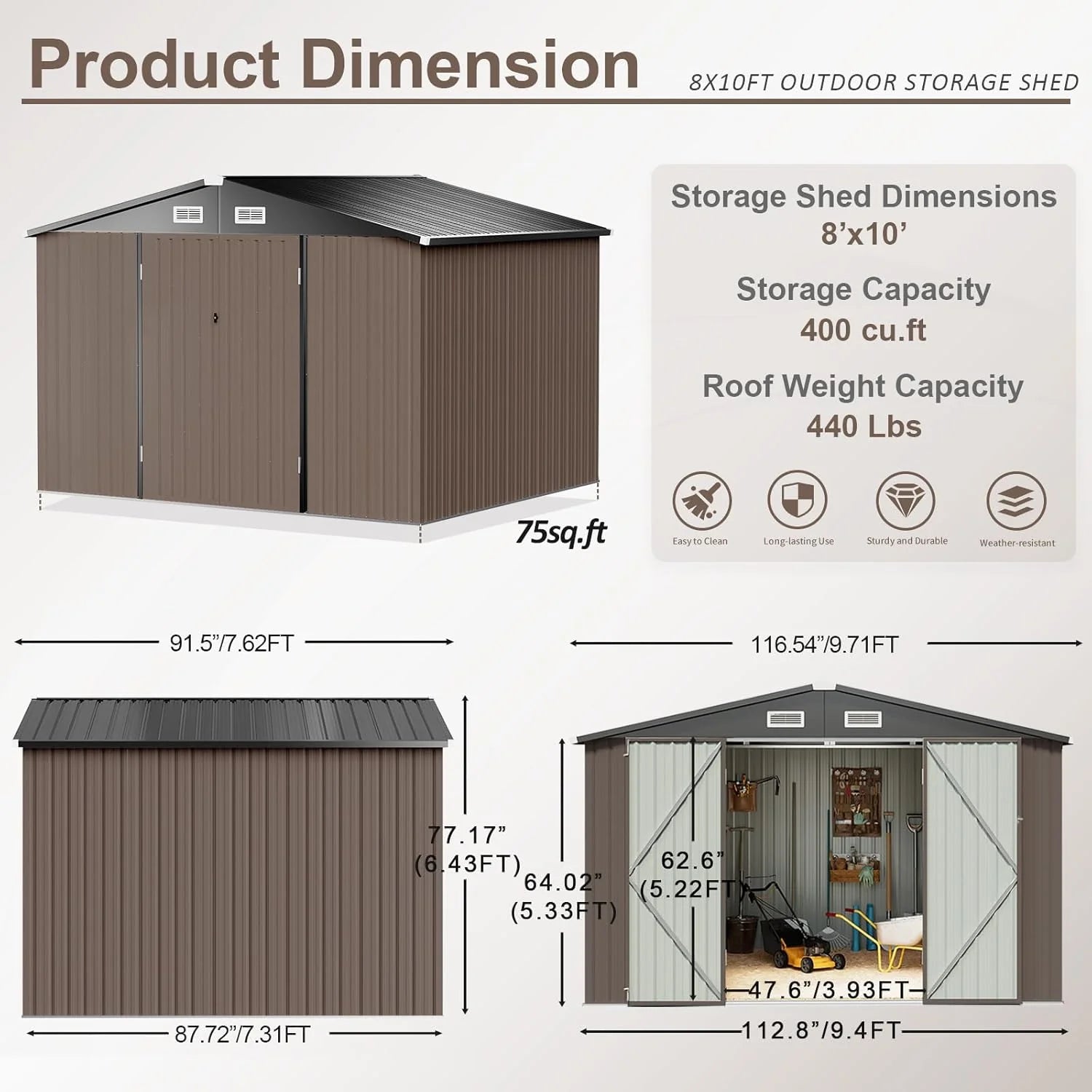 Aoxun 6.2x4 FT Shed Outdoor Storage Shed Metal Garden Shed Slooping Roof Tool Shed Bike Shed