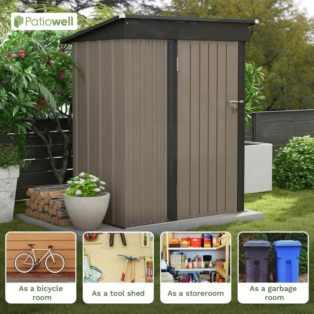 Patiowell 5x3 FT Outdoor Storage Shed Tool Shed with Sloping Roof and Lockable Door Metal Shed