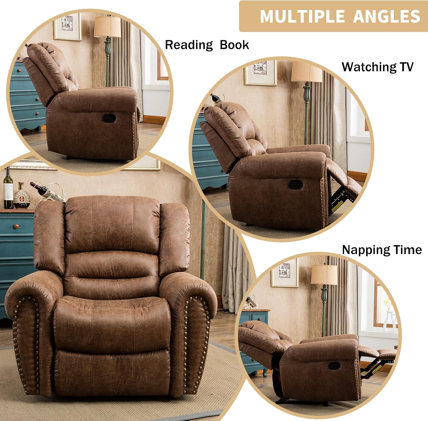 Leather recliner classic traditional manual recliner single sofa for living room